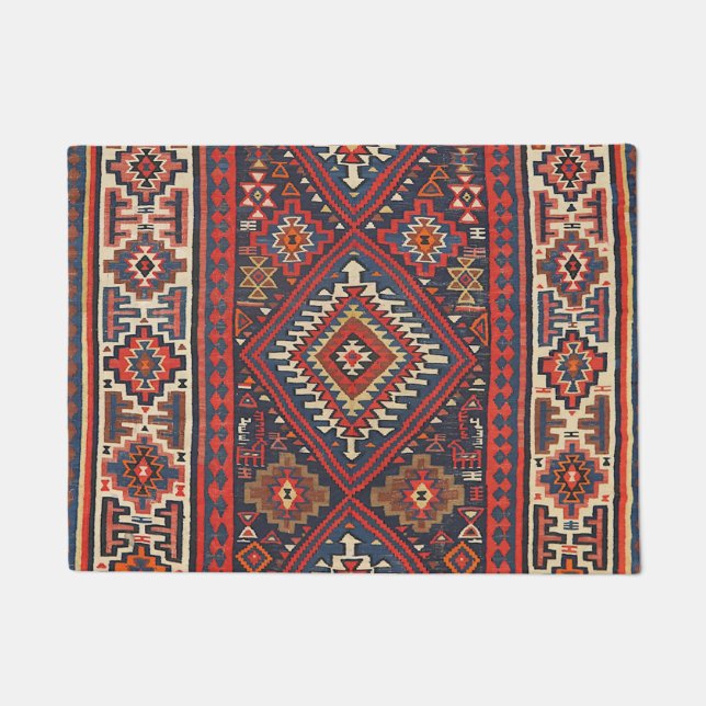 Paillasson Turquie Kilim Aztec Rouge Bleu Tan  (Devant)