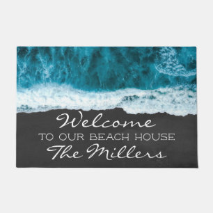 Paillasson Turquoise Blue et Black Ocean Beach House Famille