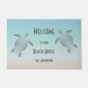 Paillasson Turtles en argent Turquoise Beach House