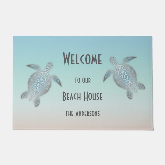Paillasson Turtles en argent Turquoise Beach House (Devant)