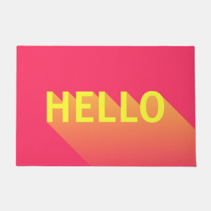 Paillasson Typographie moderne vibrant rose et jaune Hello