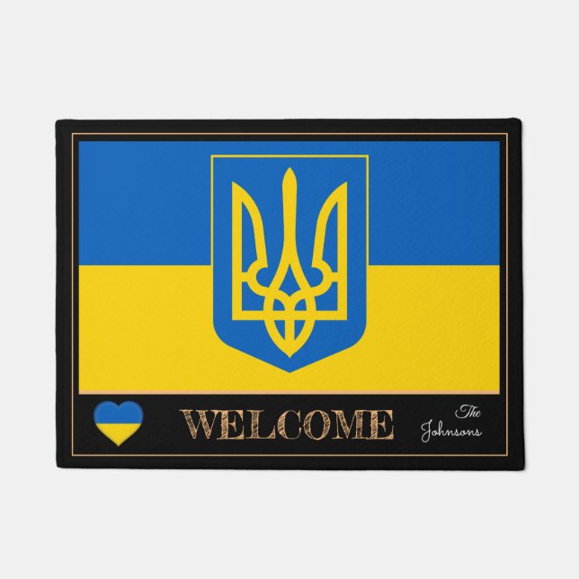 Paillasson Ukraine Emblem, drapeau ukrainien mats / sport Bie (Devant)