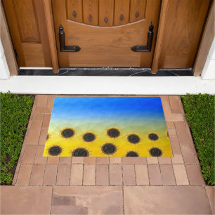 Paillasson Ukraine jaune bleu géométrie maillage motif Fleurs