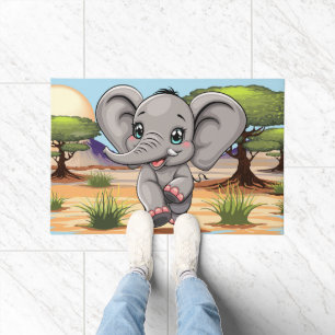 Paillasson Un bébé éléphant qui sonne heureux dans la savane