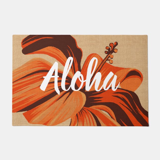 Paillasson Un Hibiscus Hawaïen Streaky Orange Aloha Doormat (Devant)