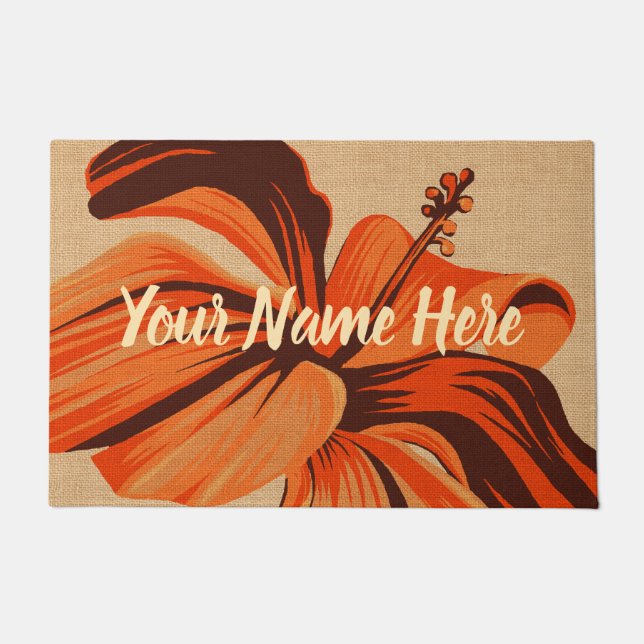 Paillasson Un Hibiscus Hawaïen Streaky Orange Monogramme (Devant)
