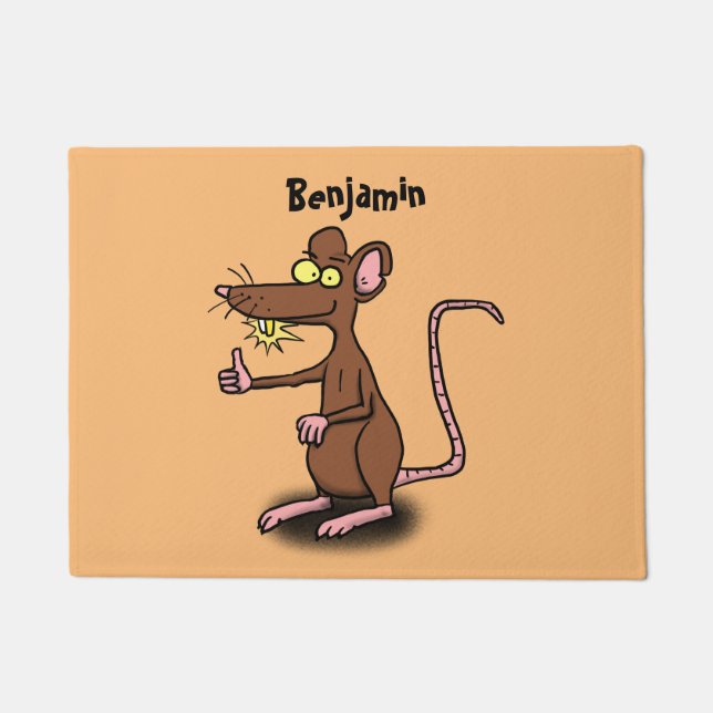 Paillasson Un rat brun mignon pouce vers le haut dessin animé (Devant)