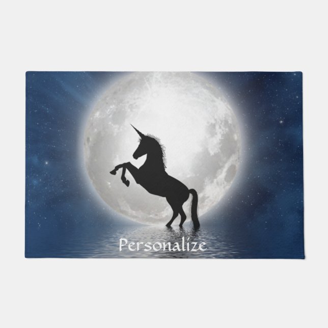 Paillasson Unicorne Silhouetté Contre Pleine lune Personnalis (Devant)