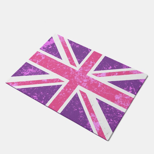 Paillasson Union Jack pourpre et rose, drapeau de Londres (Incliné)