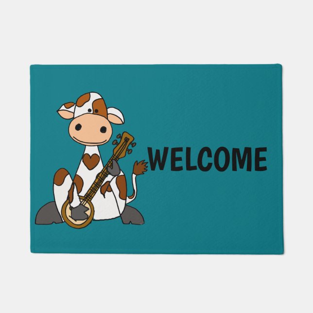 Paillasson Vache drôle jouant la bande dessinée de banjo (Devant)