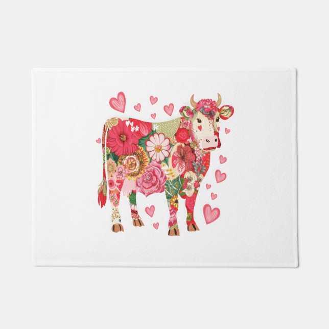 Paillasson Vache florale, Vache mignonne Design (Devant)
