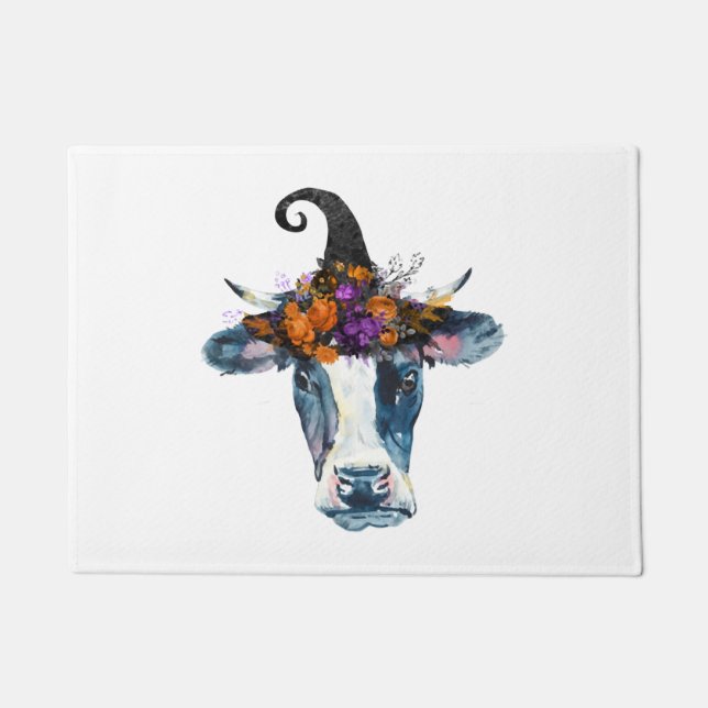 Paillasson Vache noir blanc Halloween sorcière (Devant)