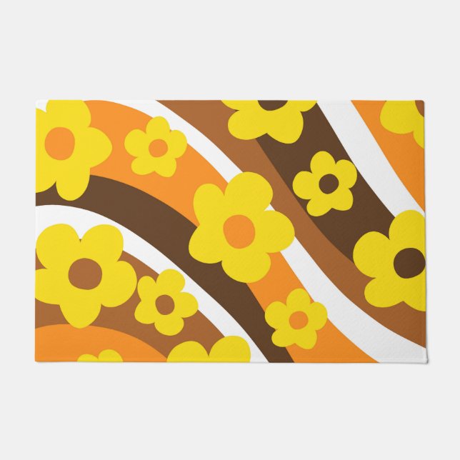 Paillasson Vague de fleurs rétro #1 #retro #décoration #art (Devant)