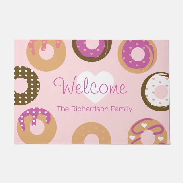 Paillasson Valentines Jour Motif Donuts Coeurs mignons (Devant)