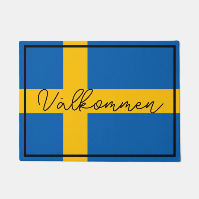 Paillasson Välkommen Custom Swedish Flag Nom de famille (Devant)