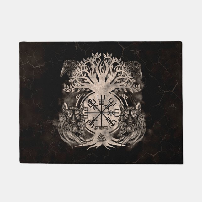 Paillasson Vegvisir -Yggdrasil Avec Ravens & Wolves (Devant)