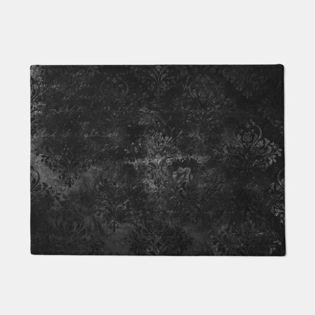 Paillasson Velvety Onyx Damask | Black Vampy Grunge Baroque (Devant)