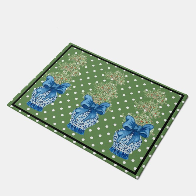 Paillasson Vert bleu Chinoiserie Orange Topior mat (Incliné)