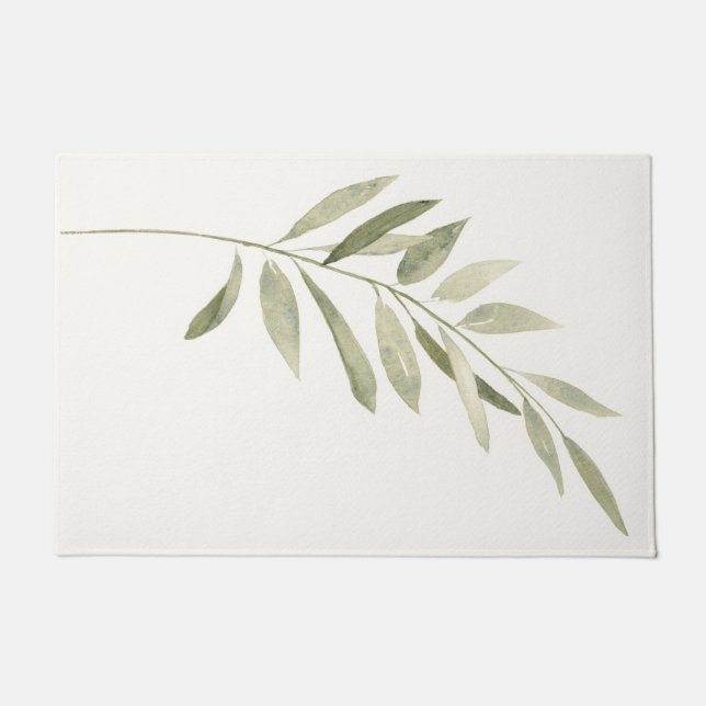 Paillasson Vert Botanique Moderne Boho Sage Aquarelle Feuille (Devant)