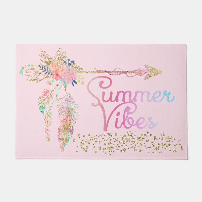 Paillasson Vibes d'été de Boho Parties scintillant en or rose (Devant)