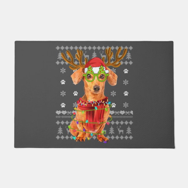 Paillasson Vilaine lumière de Noël Dachshund Chien Chien Chie (Devant)