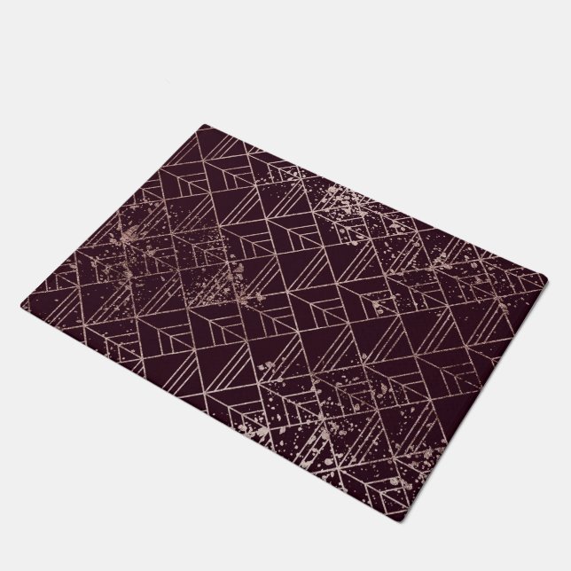 Paillasson Vin Art Déco Rouge Or Motif géométrique rétro (Incliné)