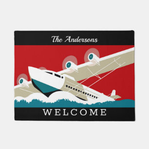 Paillasson Vintage 1936 Poster de voyage Plane d'art, Noir