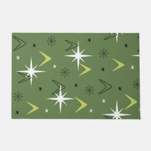 Paillasson Vintage 1950 Boomerangs Stars Olive Green
