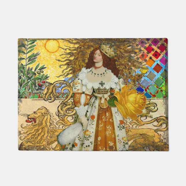Paillasson Vintage femme Soleil d'or : Leo Zodiac Collage Art (Devant)