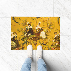 Paillasson Vintage French Gold Yellow Toile Victorian Floral