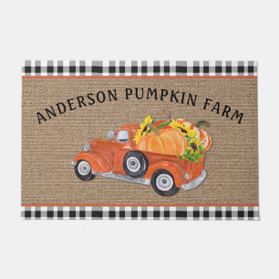Paillasson Vintage Orange Truck Citrouilles Sunflowers Burlap