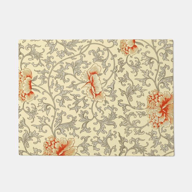 Paillasson Vintage rose gris botanique (Devant)