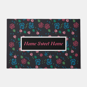 Paillasson vintage rouge & bleu motif floral
