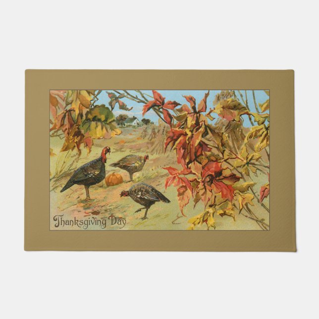 Paillasson Vintage Thanksgiving Turkeys & Fall Foliing (Devant)