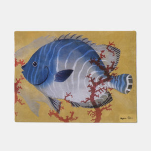 Paillasson Vintage Tropical Blue Fish Coral Marine Ocean Life