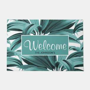 Paillasson Vintage Tropical Palm Botanique Aquarelle Turquois