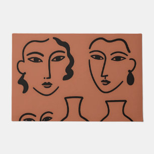 Paillasson Visages et vases en art linéaire minimaliste Terra