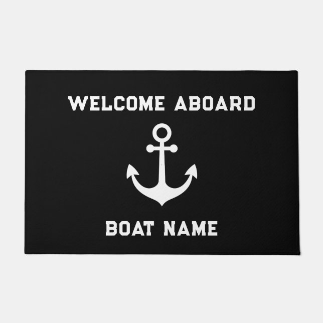 Paillasson Votre nom de bateau Ancre Bienvenue à bord (Devant)