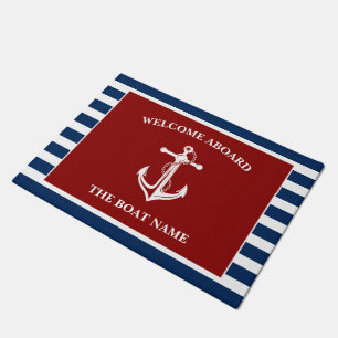 Paillasson Votre nom de bateau Ancre Blue Red Welcome Aboard
