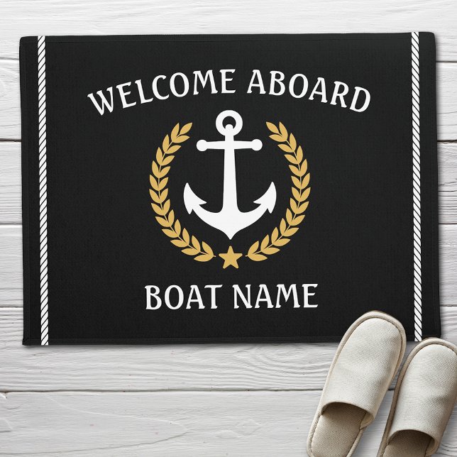 Paillasson Votre nom de bateau Ancre Laurel Bienvenue à bord  (Créateur téléchargé)