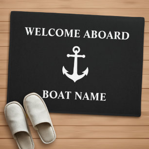 Paillasson Votre nom de bateau Ancre Vintage Black Welcome Ab
