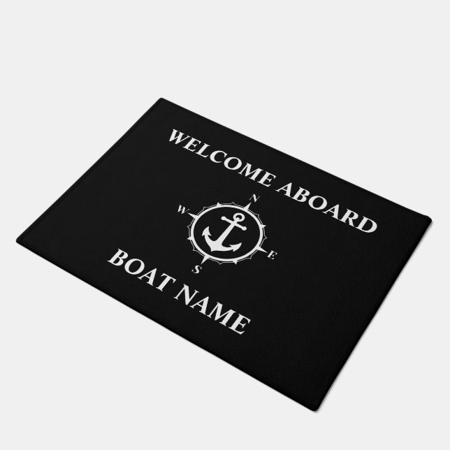 Paillasson Votre nom de bateau Compass Ancre Black Welcome Ab (Incliné)