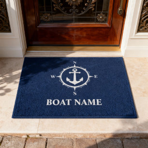 Paillasson Votre nom de bateau Compass Ancre Bleu