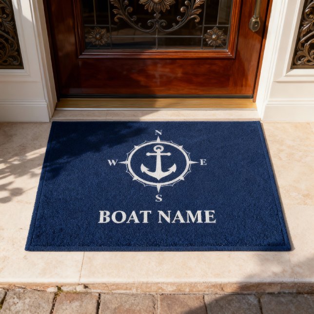 Paillasson Votre nom de bateau Compass Ancre Bleu (Créateur téléchargé)
