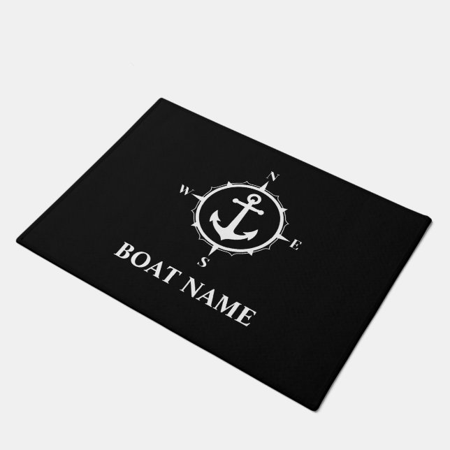 Paillasson Votre nom de bateau Compass Ancre Noir (Incliné)