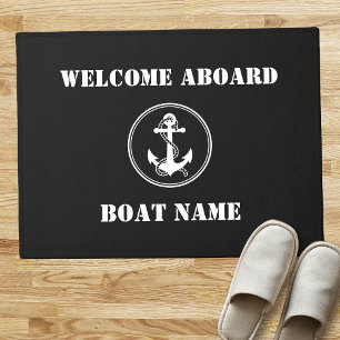 Paillasson Votre nom de bateau Corde & Ancre Black Welcome Ab