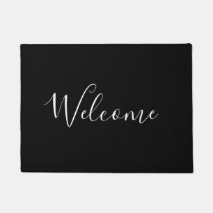Paillasson Votre nom   Élégant script blanc sur noir