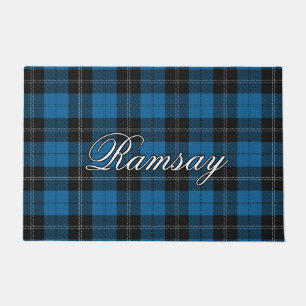 Paillasson Vue écossaise Clan Ramsay carreaux tartan bleu noi