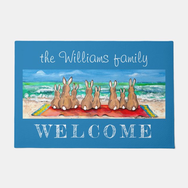 Paillasson Welcome Beach House Bunny Lapin Famille Lapin Côti (Devant)