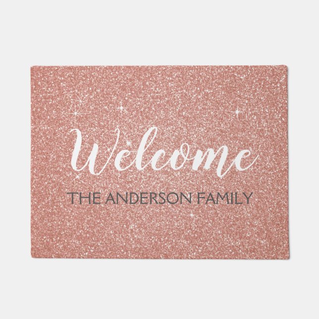 Paillasson Welcome Blush Pink - Rose Gold Nom de famille (Devant)